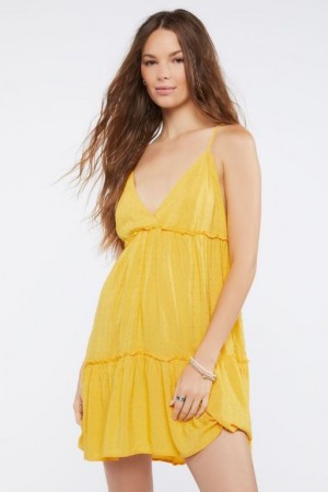 Vestido Forever 21 Plunging Cami Mini Mujer Amarillo Doradas | VmDCLUipXFk