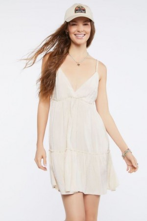 Vestido Forever 21 Plunging Cami Mini Mujer Sandshell | HZLelTjOQeR