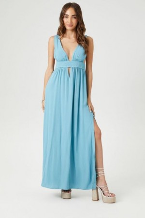 Vestido Forever 21 Plunging Cutout Maxi Mujer Azules | V6Jac7WdHnn