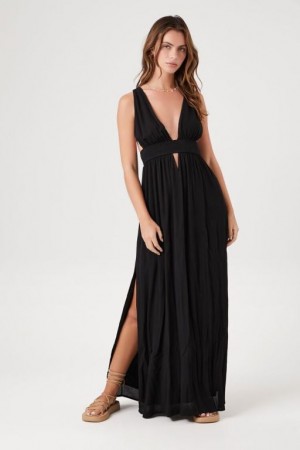 Vestido Forever 21 Plunging Cutout Maxi Mujer Negras | YuACxScJlO7