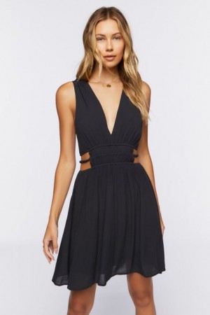 Vestido Forever 21 Plunging Cutout Mini Mujer Negras | 049qqdjFatW