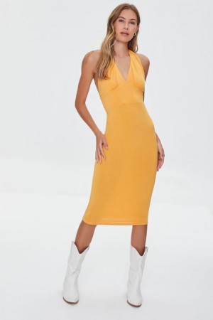 Vestido Forever 21 Plunging Halter Mujer Marigold | n6H1B4mwNBp