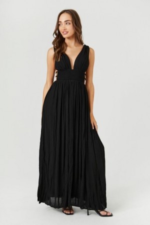 Vestido Forever 21 Plunging Maxi Mujer Negras | V6BXrKOqSbO