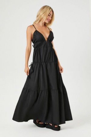 Vestido Forever 21 Plunging Poplin Maxi Mujer Negras | 2sQD2tQHC8P