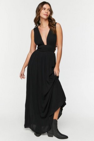 Vestido Forever 21 Plunging Smocked Maxi Mujer Negras | ebCMDl50o4S