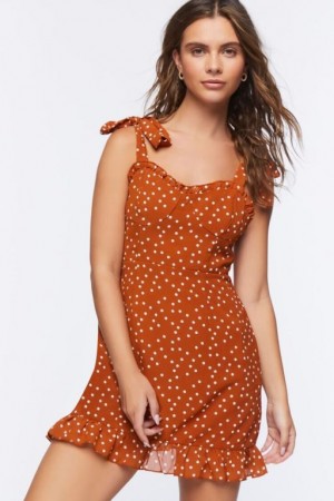 Vestido Forever 21 Polka Dot Print Sweetheart Mujer Marrones Blancas | CBz7gs8mzro