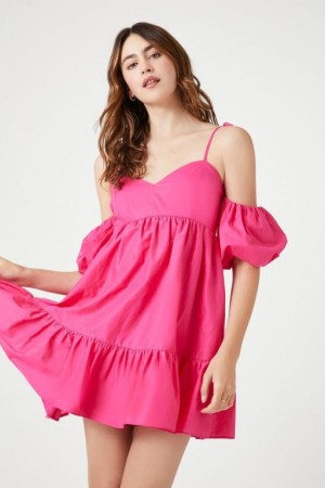 Vestido Forever 21 Poplin Off The Shoulder Mini Mujer Fucsia | uUixo0epSaX