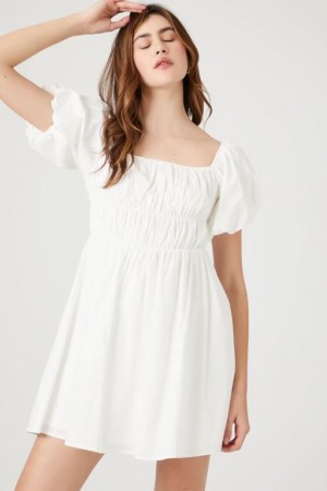 Vestido Forever 21 Poplin Peasant Mini Mujer Blancas | m8810QtJFGt