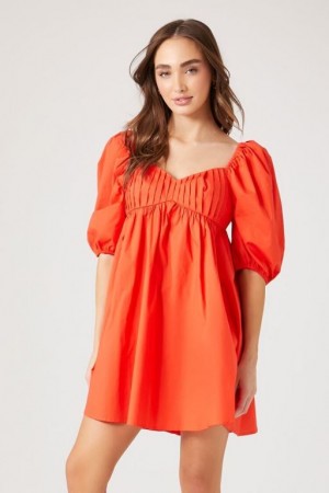 Vestido Forever 21 Poplin Puff Sleeve Babydoll Mujer Cayenne | OLo3Wmn4i1F