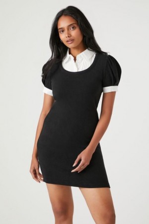 Vestido Forever 21 Puff Sleeve Combo Mini Mujer Negras Blancas | BGcMELQ4dqX