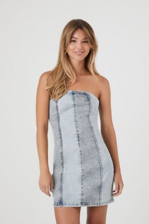 Vestido Forever 21 Reworked Denim Tube Mini Mujer Azules Claro | BAwUZKd9ZrW