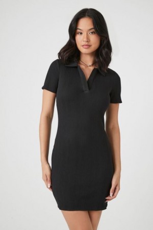 Vestido Forever 21 Rib Knit Collared Mini Mujer Negras | tCH65YhBRUR