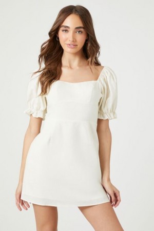 Vestido Forever 21 Ruffle Puff Sleeve Mini Mujer Creme | H6C2c4AGm8c