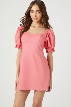 Vestido Forever 21 Ruffle Puff Sleeve Mini Mujer Rosas | lg3fH2WKCKa