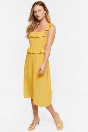 Vestido Forever 21 Ruffle Tie Back Midi Mujer Amarillo Doradas | ERTWj21XcSG