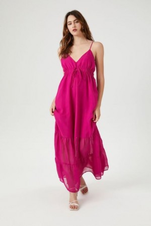 Vestido Forever 21 Ruffle Trim Cami Maxi Mujer Fucsia | yWkXpAL4Fp6