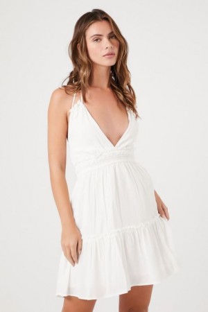 Vestido Forever 21 Ruffled Halter Mini Mujer Blancas | VoLBtOBXYSf