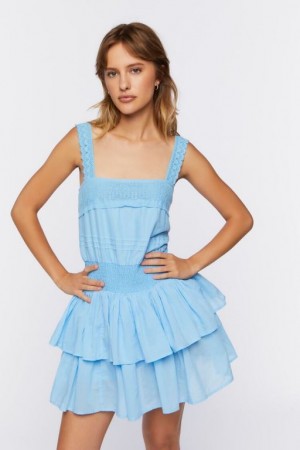 Vestido Forever 21 Ruffled Tiered Mini Mujer Azules | v3tuSYUnO2o