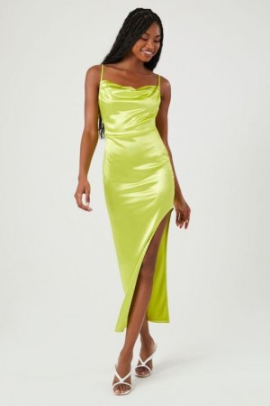 Vestido Forever 21 Satin Asymmetrical Maxi Mujer Verde | MPHcJ6o8Get