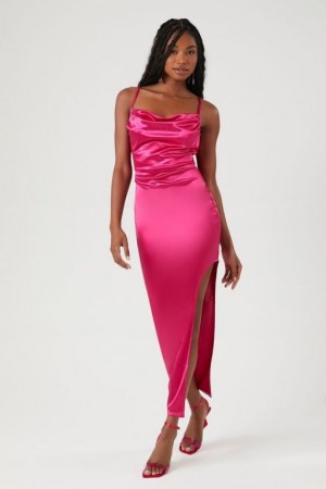 Vestido Forever 21 Satin Asymmetrical Maxi Mujer Rosas | FWGmYYTaPNp