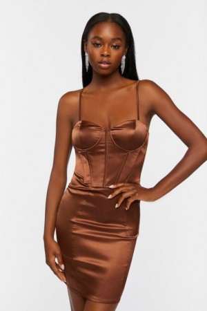 Vestido Forever 21 Satin Bustier Mini Mujer Marrones | g6u1eT93kO9