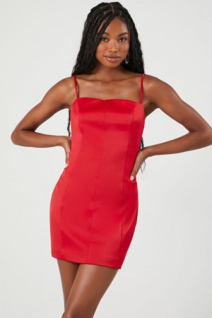 Vestido Forever 21 Satin Cami Bodycon Mini Mujer Rojas | 7m7DDiV5zuk