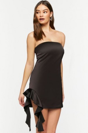 Vestido Forever 21 Satin Cascading Ruffle Tube Mujer Negras | HmyQaLV56UG