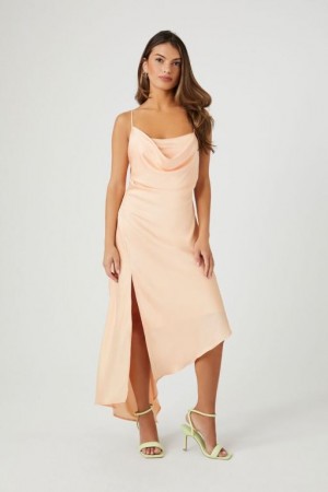 Vestido Forever 21 Satin Cowl Midi Mujer Coral | H7hz8Keg868