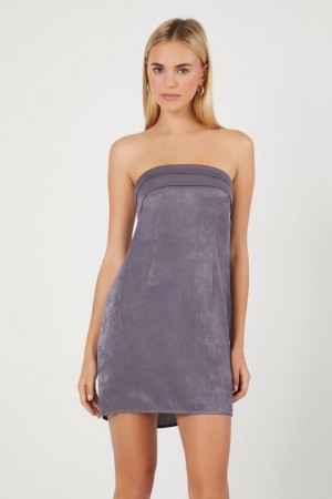 Vestido Forever 21 Satin Cowl Strapless Mini Mujer Gris | CB0BbjgJazz