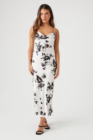 Vestido Forever 21 Satin Floral Print Maxi Mujer Gris Multicolor | Pav5JBhjtRc