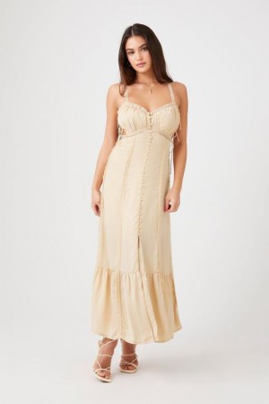 Vestido Forever 21 Satin Lace Trim Cutout Midi Mujer Creme | OcngQMBM4uI