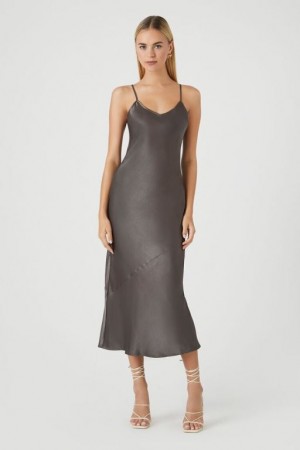 Vestido Forever 21 Satin Maxi Slip Mujer Gris | iCdCW6Ywa2x