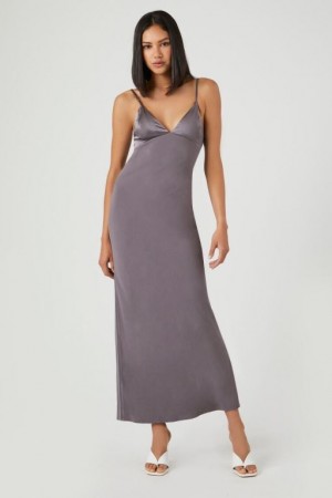 Vestido Forever 21 Satin Midi Slip Mujer Gris | vki9948ZOqM