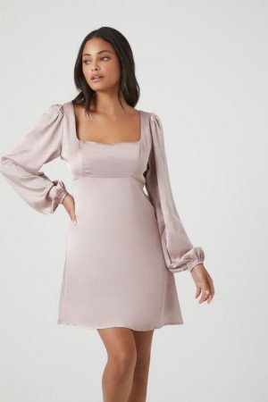 Vestido Forever 21 Satin Mini Babydoll Mujer Gris Marrones | IvnuefZGJel