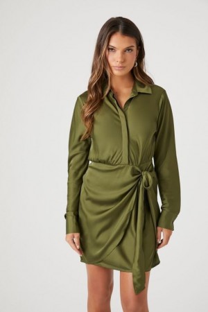 Vestido Forever 21 Satin Mini Wrap Mujer Gris Verde | WV1W5IgyRoW