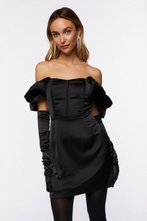 Vestido Forever 21 Satin Off The Shoulder Corset Mujer Negras | YxqSj6vj05O