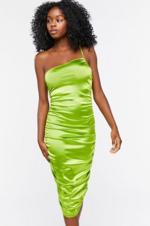 Vestido Forever 21 Satin One Shoulder Midi Mujer Verde | TbPZ1jfgpqL