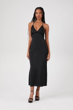 Vestido Forever 21 Satin Plisado Cami Slip Mujer Negras | pebGb9VumBd