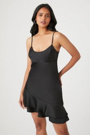 Vestido Forever 21 Satin Ruffle Hem Mini Mujer Negras | LqR5POA4xtT