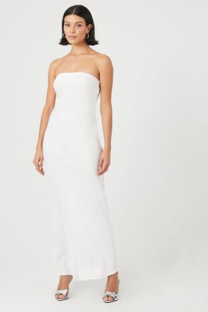 Vestido Forever 21 Satin Strapless Maxi Mujer Blancas | yxGAzKAesUW