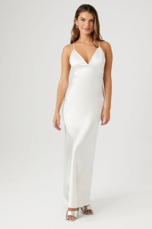 Vestido Forever 21 Satin V Neck Maxi Slip Mujer Blancas | E1ppInu94iu