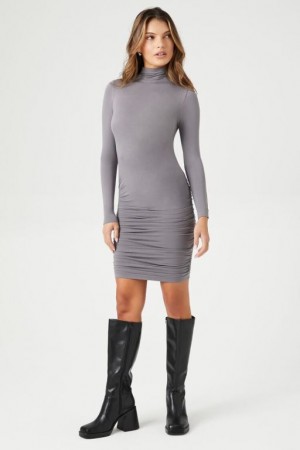 Vestido Forever 21 Seamless Turtleneck Bodycon Mujer Gris Oscuro | MkrogJUddD7