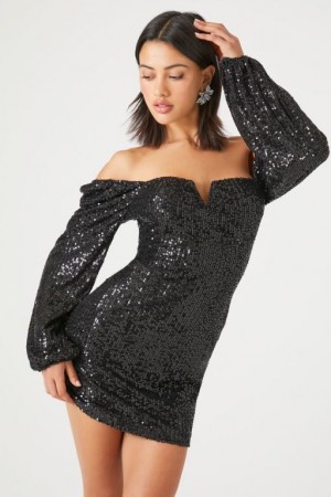 Vestido Forever 21 Sequin Bodycon Mini Mujer Negras | G7jutO354MJ