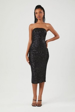 Vestido Forever 21 Sequin Midi Tube Mujer Negras | UNVFHDsAXlw