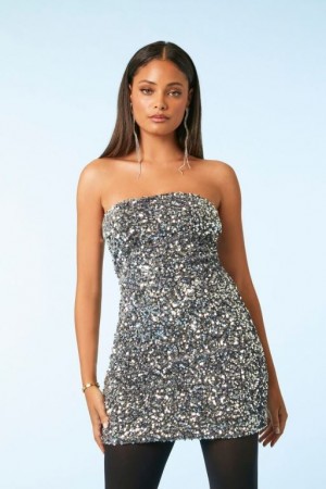 Vestido Forever 21 Sequin Mini Tube Mujer Plateadas | w8QEjbI6k99