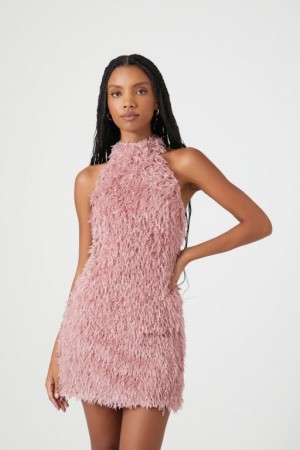 Vestido Forever 21 Shaggy Faux Fur Mini Halter Mujer Moradas | JV0VlGkf7IN