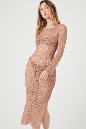 Vestido Forever 21 Sheer Crochet Midi Mujer Marrones | psNkc9NSYKZ