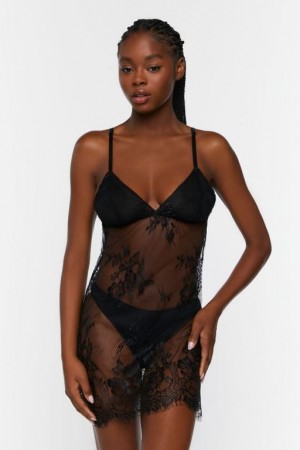 Vestido Forever 21 Sheer Lace Lingerie Slip Mujer Negras | J1KTfC1iKnk