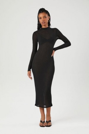 Vestido Forever 21 Sheer Mock Neck Bodycon Maxi Mujer Negras | yy6GW6UTpYq