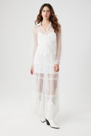 Vestido Forever 21 Sheer Tiered Maxi Mujer Blancas | Gm1gWnajp0u